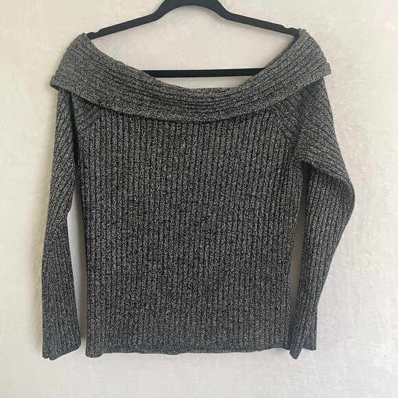 INC Womens Gray Glitter Long Sleeve Off Shoulder Party holiday Blouse top size L - Picture 8 of 12